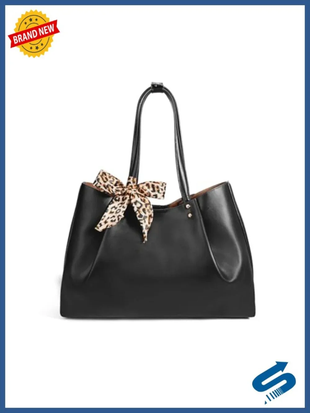 Large Vegan Leather Tote Bag for Women with Detachable Pocket and Silk Scarf
